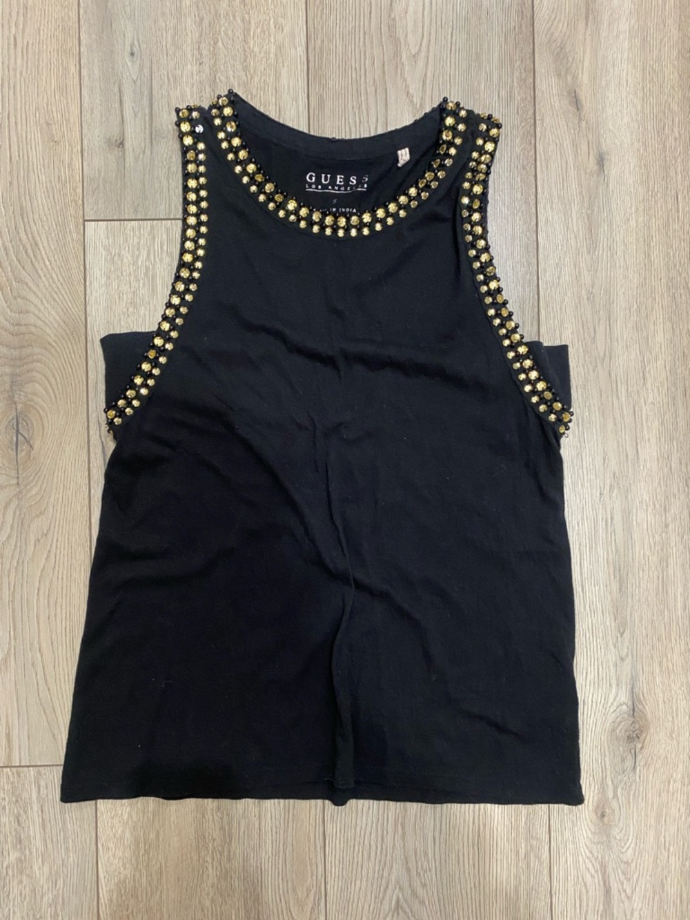 Guess Black Tank Top with Gold Stud Trim